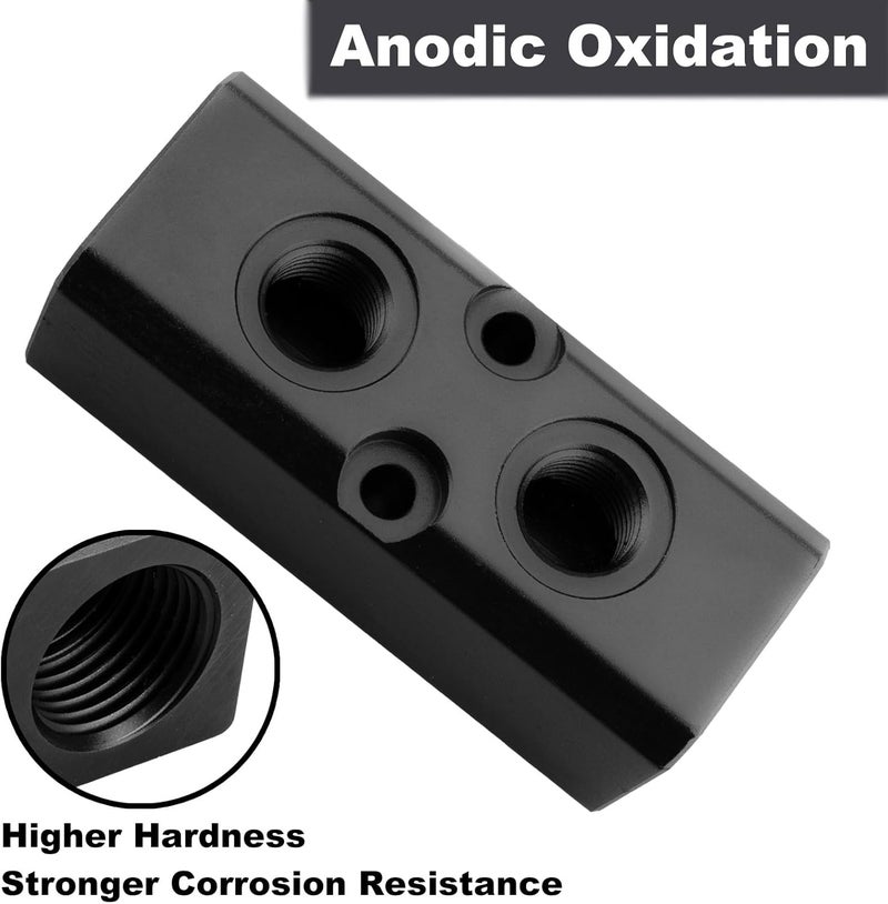 MARSTEK Air Manifold, 2 Way 4 Port Air Compressor Manifold, Air Hose Inline Manifold Block Splitter, Pneumatic Manifold Air Distribution Block, NPT 1/2 Inch Supply Port, NPT 1/4 Inch Output Port(BLACK) - Image 4